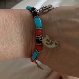 ❤️Turquoise & Silver Bracelet! No Clasp Just Slips On! Different Charms